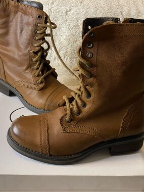 Steve Madden Cognac Lace-Up Combat Boots
